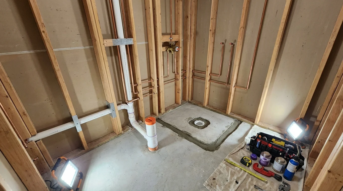 Bathroom rough-in plumbing during remodel by Johns Plumbing LLC in Crawfordville