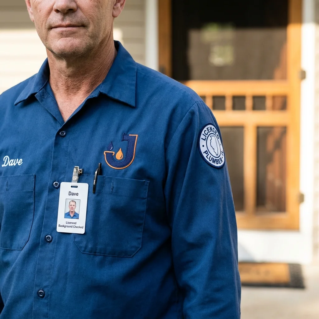 Licensed plumber showing ID badge in Crawfordville, FL