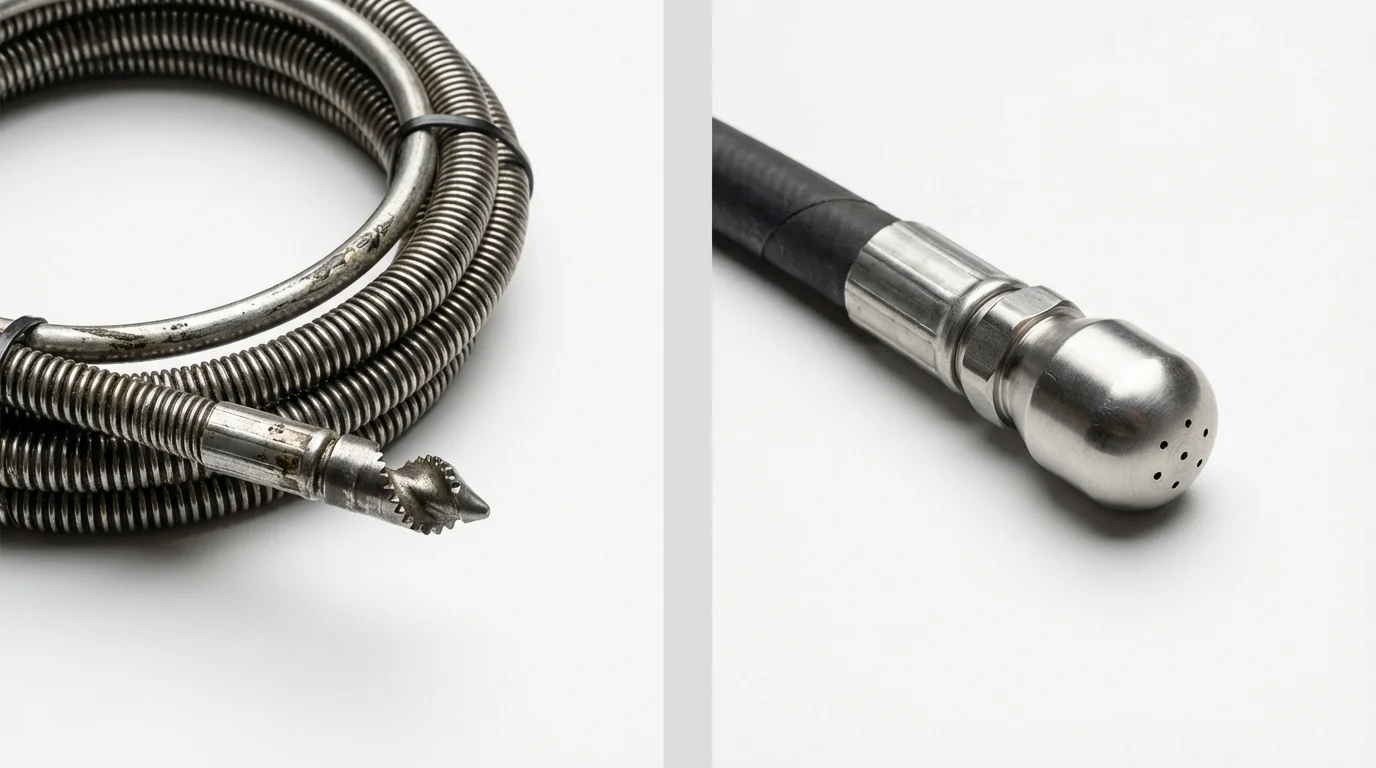 Drain snake cable and hydro jetting nozzle used for drain cleaning in Crawfordville, FL