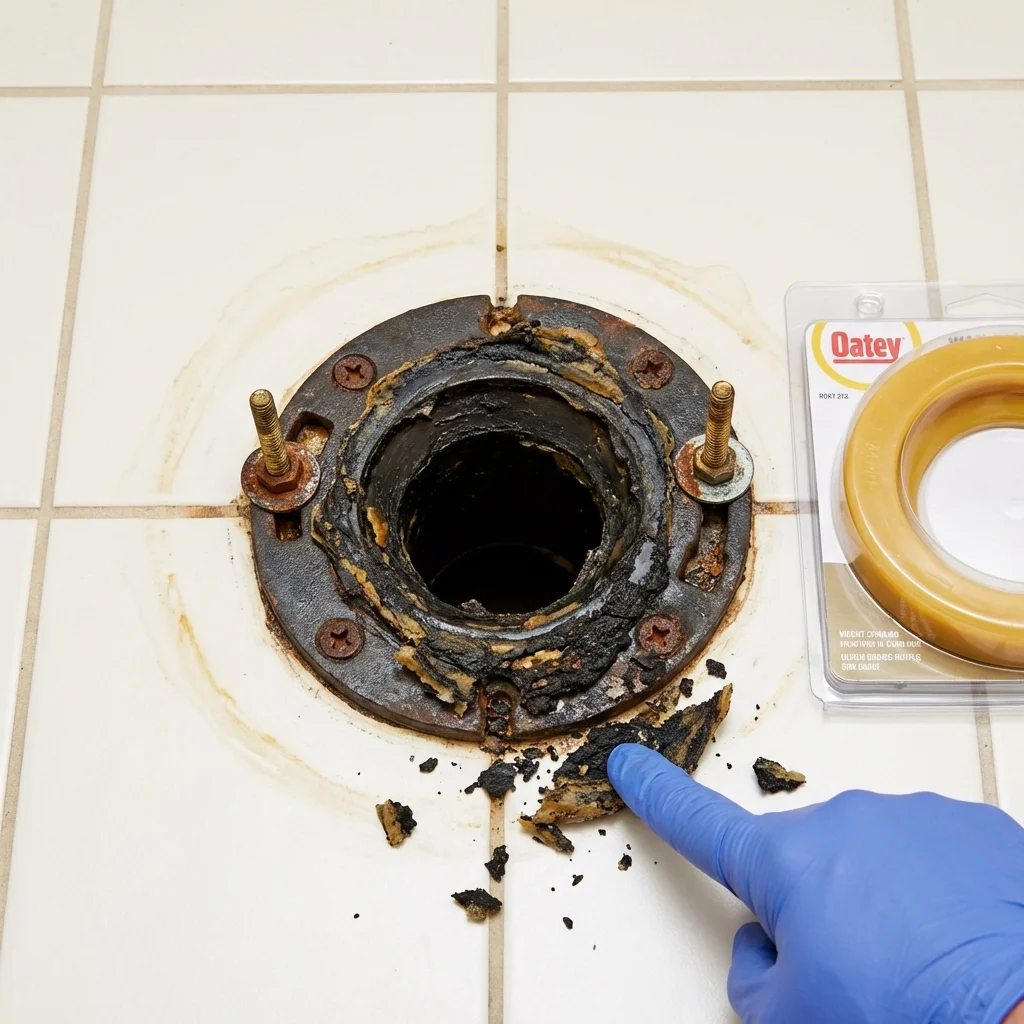 Failed wax ring showing water seepage at the base of a toilet in a Crawfordville, FL home